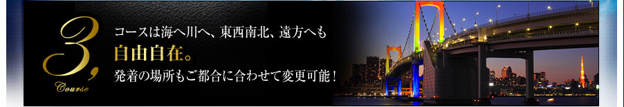 コースは海へ川へ、東西南北、遠方へも自由自在。発着の場所もご都合に合わせて変更可能！