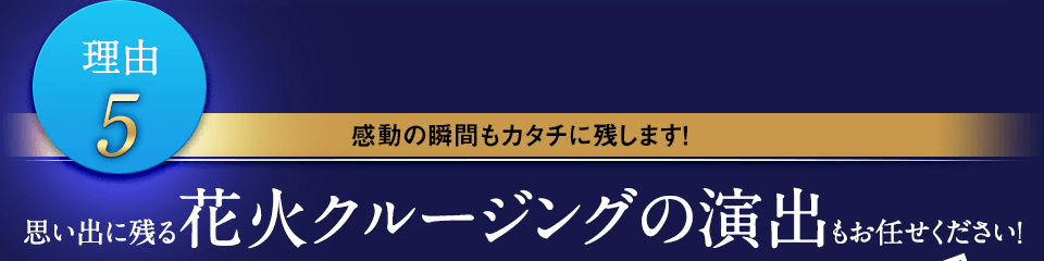 思い出に残る花火クルージングの演出もお任せください！