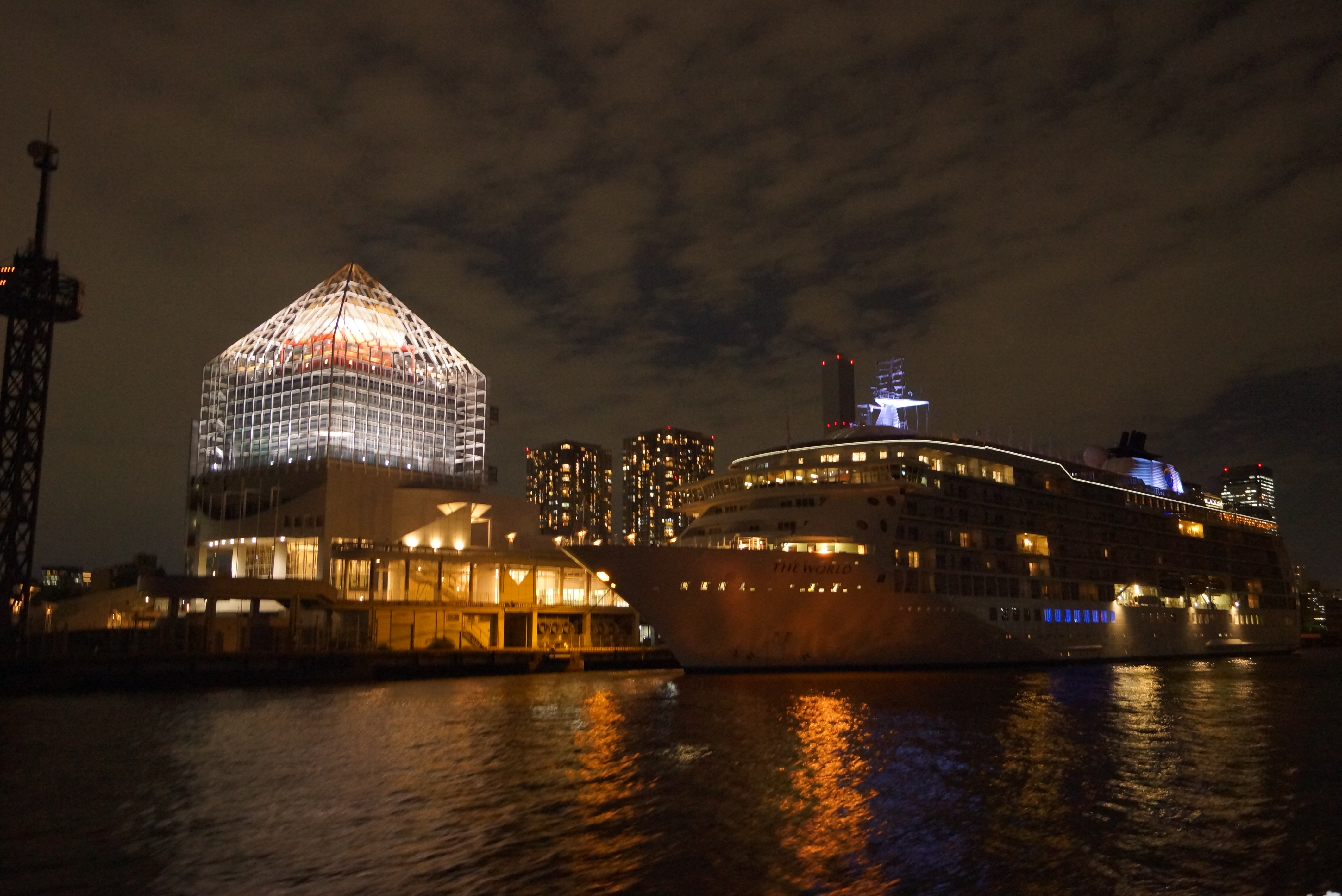停泊する豪華客船と夜景