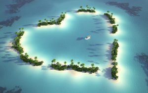 青い海とハートの形をした島々