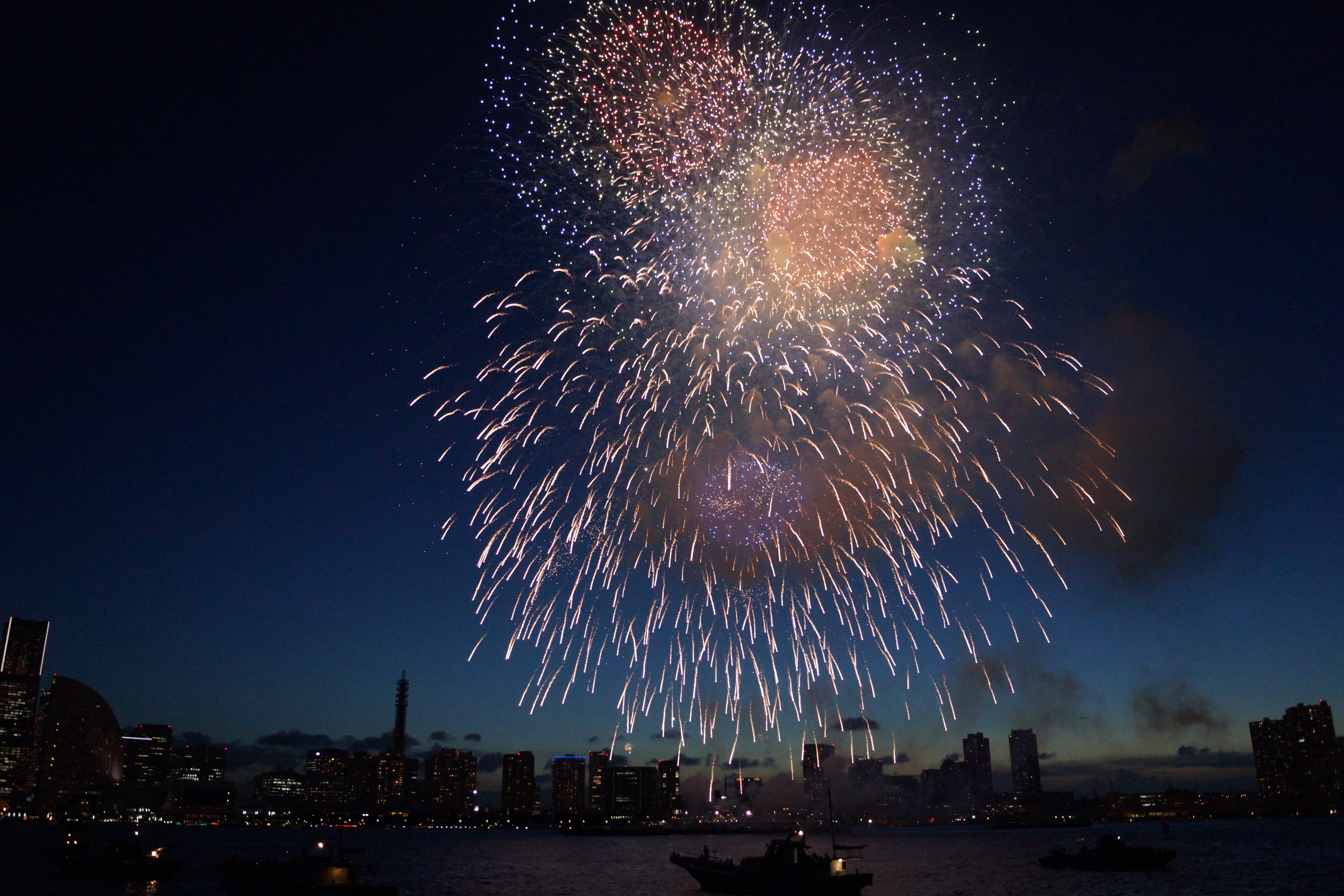 夜空に打ちあがる幕張ビーチフェスタの花火