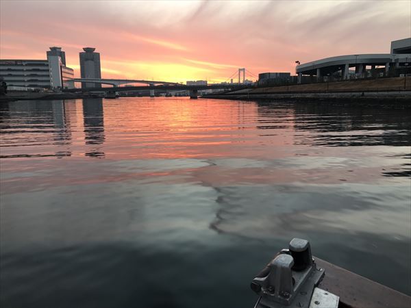 海から望む東京の夕暮れ風景