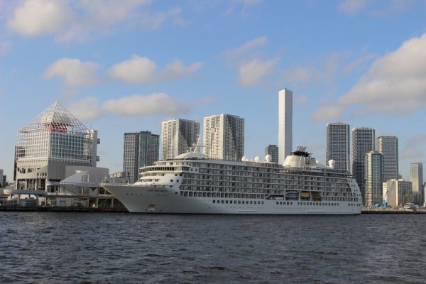 巨大客船が港に停泊している風景