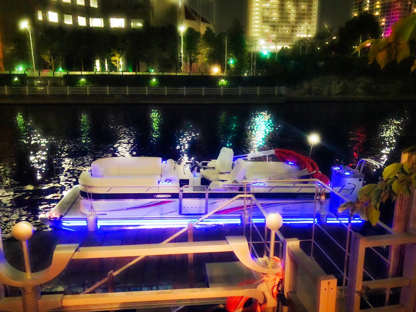 LEDで輝くポンツーンボート