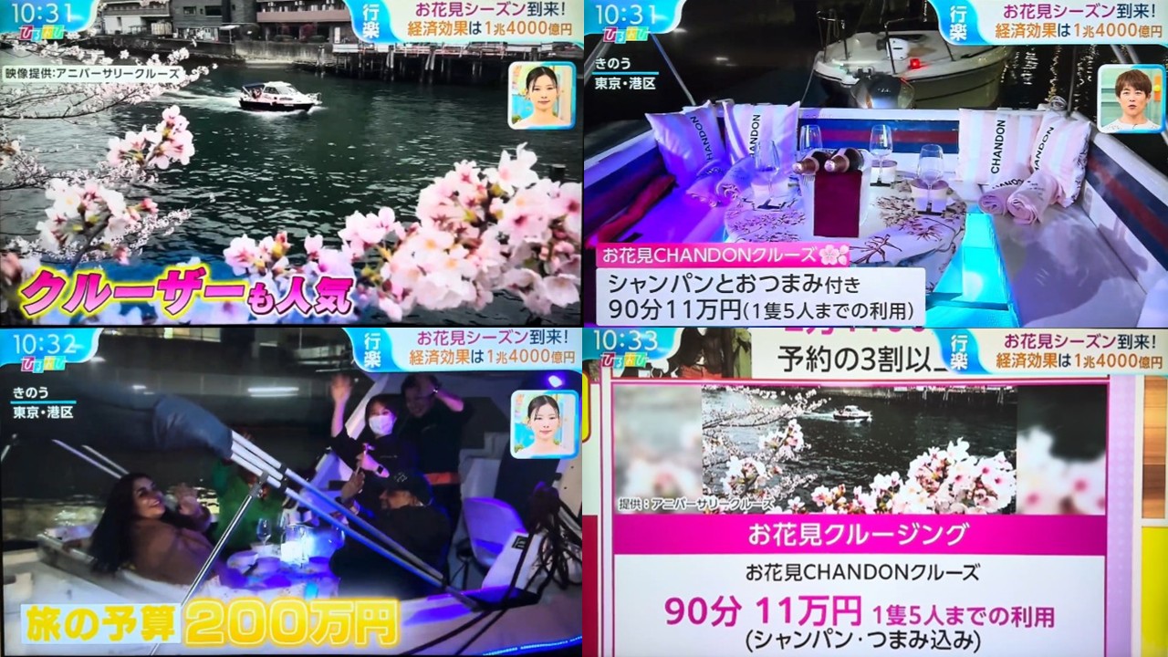「目黒川お花見CHANDONクルーズ」を利用する訪日客がインタビューされました。