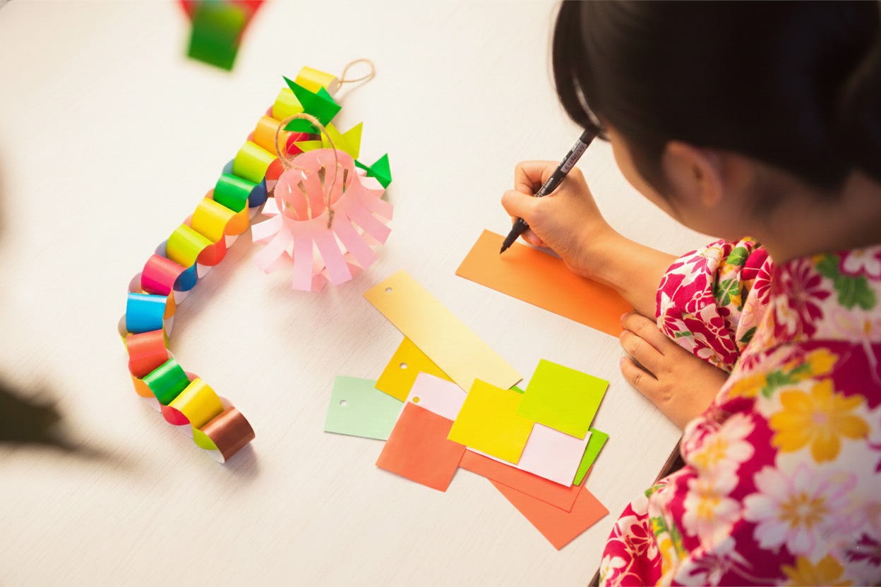 短冊を書く女性